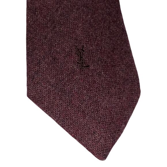 Yves Saint Laurent Mens Burgundy Wool Tie Classic Style - Picture 2 of 6